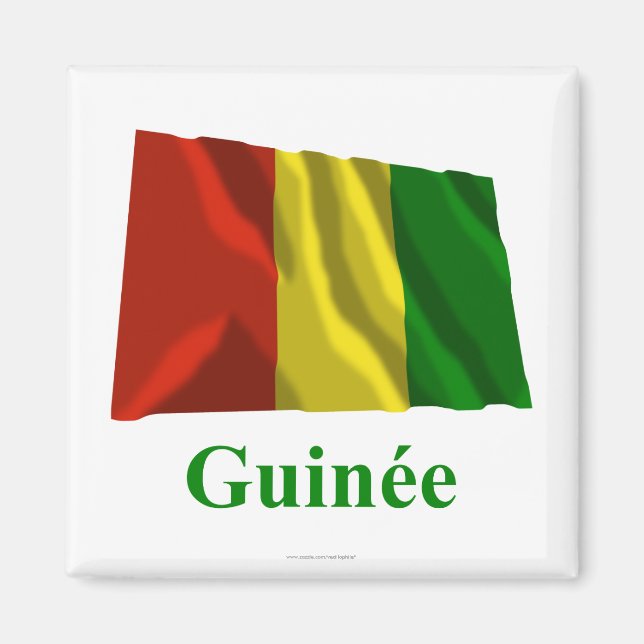 Guinea som viftar Flagga med Namn i Fransk Magnet (Framsidan)