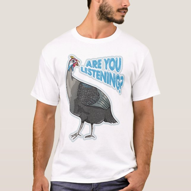 Guineafowl Funny tecknad för högljudda fåglar T Shirt (Framsida)