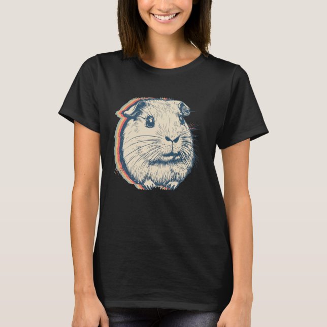 Guineanska Gris Pet Retro Line Art T Shirt (Framsida)