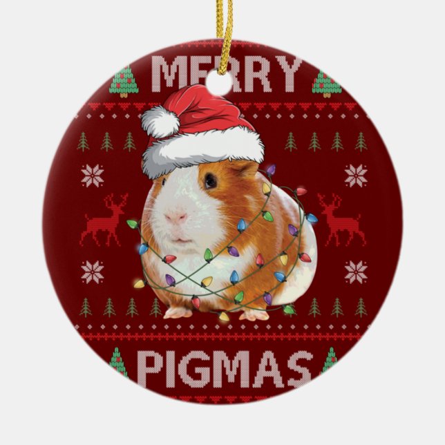 Guineanskt Gris: God jul, Merry Pigmas Julgransprydnad Keramik (Framsidan)