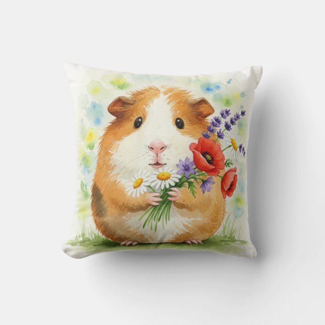Guineas Gris Cavia Cavy Flowers Pillow Kudde (Framsida)
