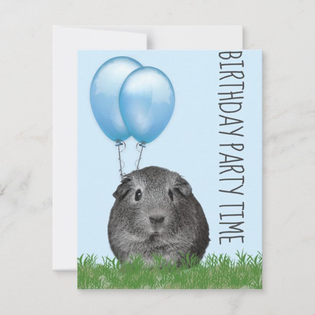Guineas Gris Girly Blue Balloon Anpassningsbar Bir Inbjudningar (Framsida)