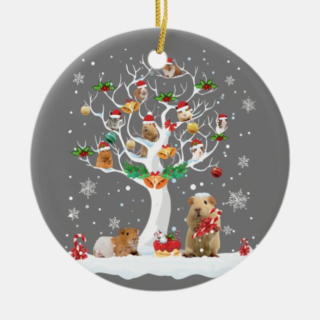 Guineas Gris-jul på Winter Träd Goat Älskare Paj Julgransprydnad Keramik (Framsidan)