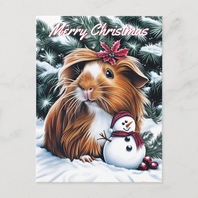 Guineas Gris och Snögubbe jul Helg Vykort (Framsida)