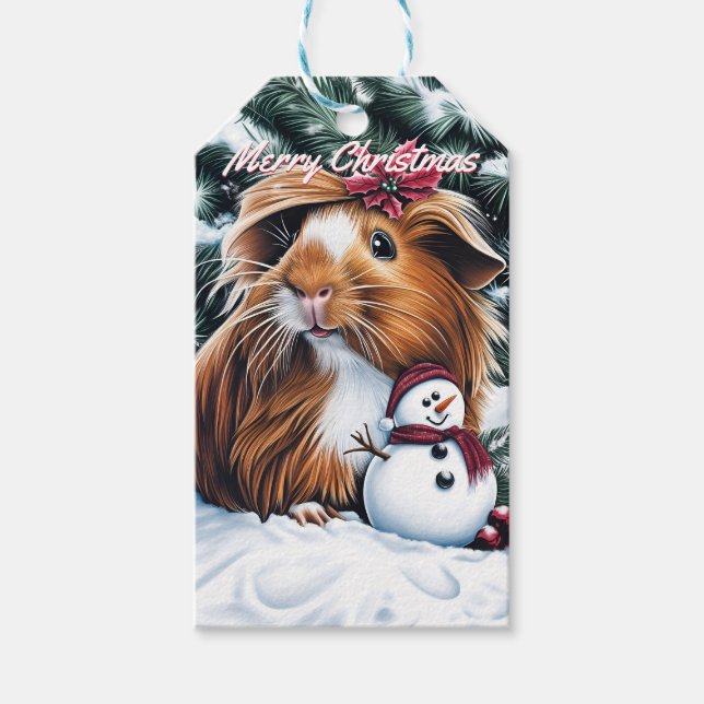 Guineas Gris och Snögubbe jul Presentetikett (Framsidan)