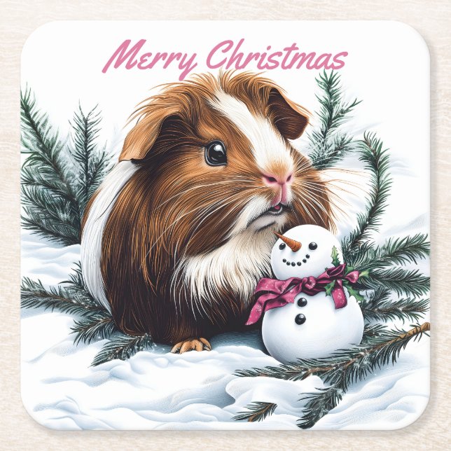 Guineas Gris och Snögubbe jul Underlägg Papper Kvadrat (Framsidan)