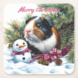 Guineas Gris och Snögubbe jul Underlägg Papper Kvadrat