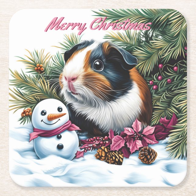 Guineas Gris och Snögubbe jul Underlägg Papper Kvadrat (Framsidan)