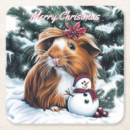 Guineas Gris och Snögubbe jul Underlägg Papper Kvadrat