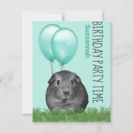 Guineas Gris Teal Balloons Anpassningsbar Birthday Inbjudningar