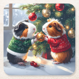Guineas Grisar och Julgran jul Underlägg Papper Kvadrat