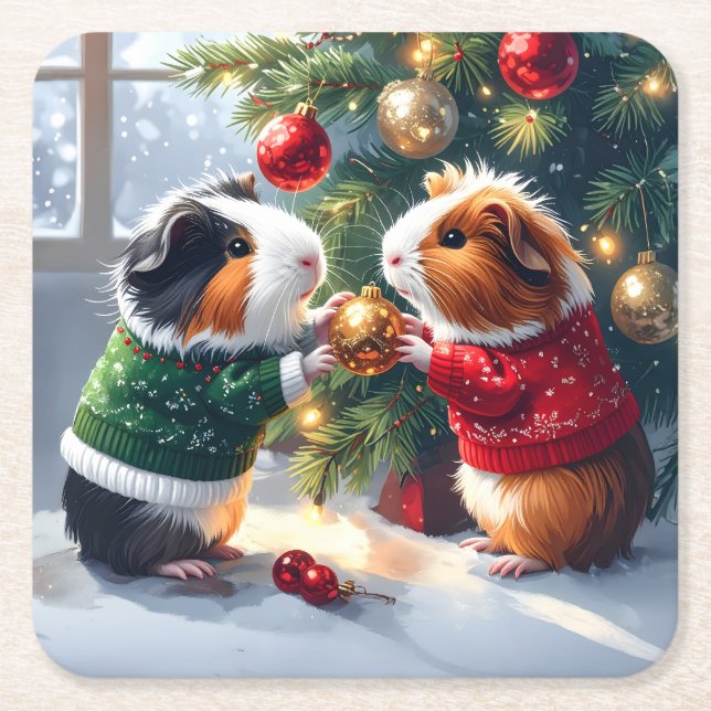 Guineas Grisar och Julgran jul Underlägg Papper Kvadrat (Framsidan)