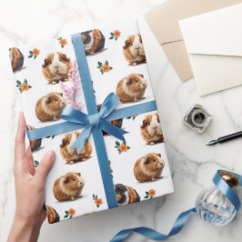 Guineas Grisar och Orange Flowers Presentpapper