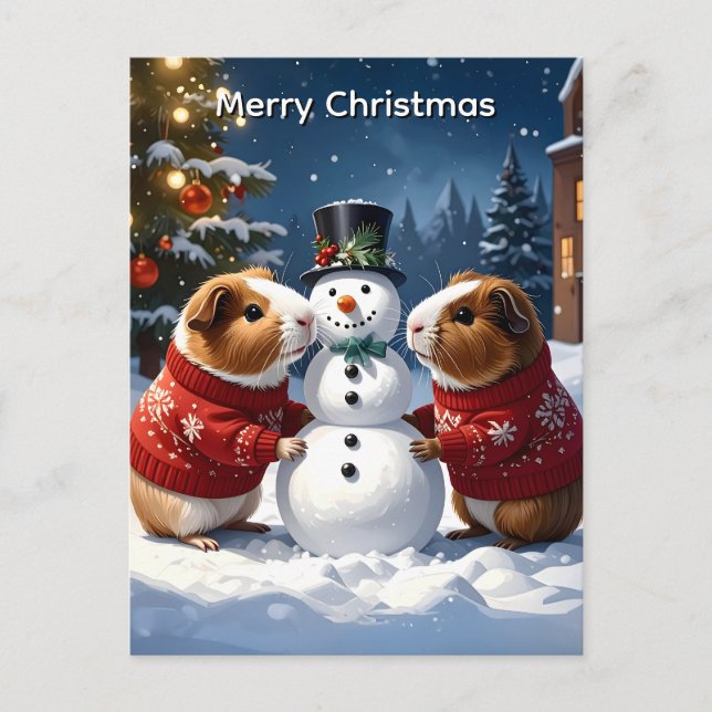 Guineas Grisar och Snögubbe jul Helg Vykort (Framsida)