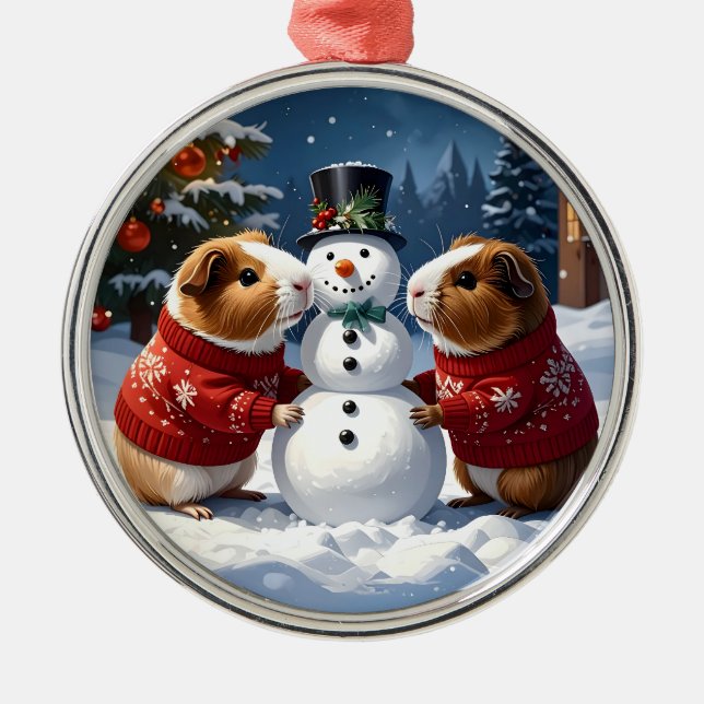 Guineas Grisar och Snögubbe jul Julgransprydnad Metall (Framsidan)