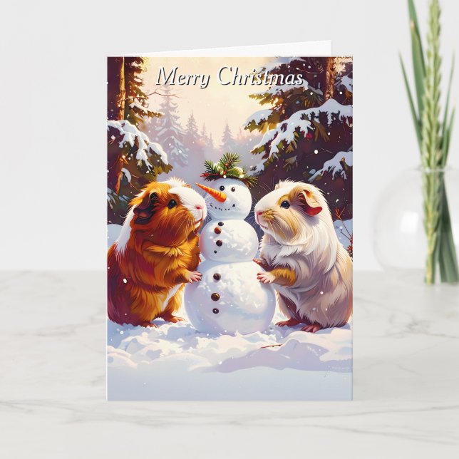 Guineas Grisar och Snögubbe jul Kort (Framsida)