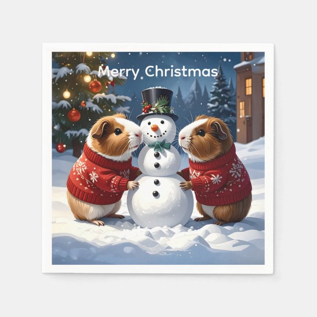 Guineas Grisar och Snögubbe jul Pappersservett (Framsidan)