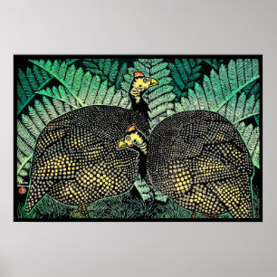 Guineas Hens kasamatsu shiro fågel löv japananskt Poster