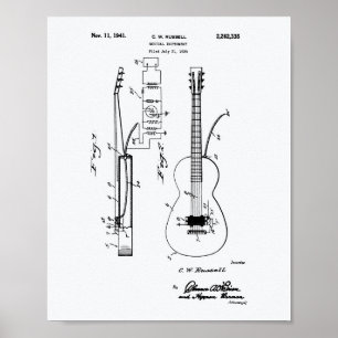 Guitar 1941 Patent Art White Papper Poster