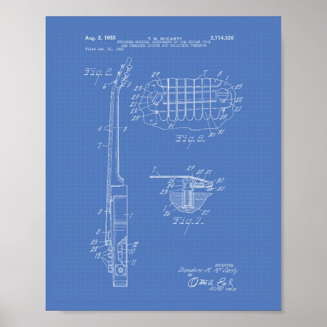 Guitar 1955 Patent Art Blueprint Poster (Framsidan)