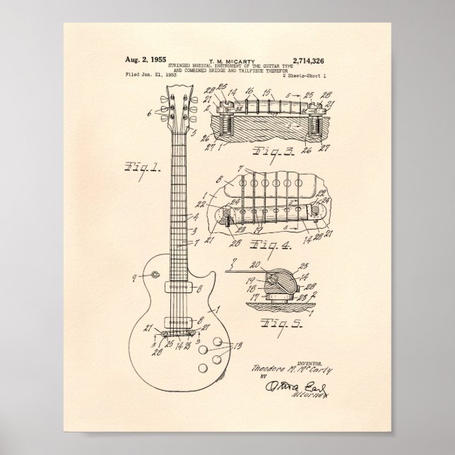Guitar 1955 Patent Art - Old Peper Poster (Framsidan)
