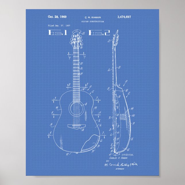 Guitar 1969 Patent Art Blueprint Poster (Framsidan)