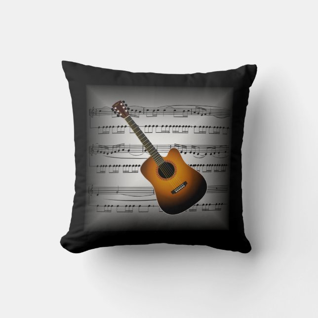 Guitar ~ 3-D Lakan Music ~ Pillow Grått/Black ~ Kudde (Framsida)