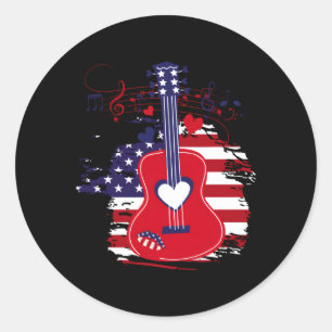 Guitar 4:e juli Amerikanska Flagga US Land Music Runt Klistermärke