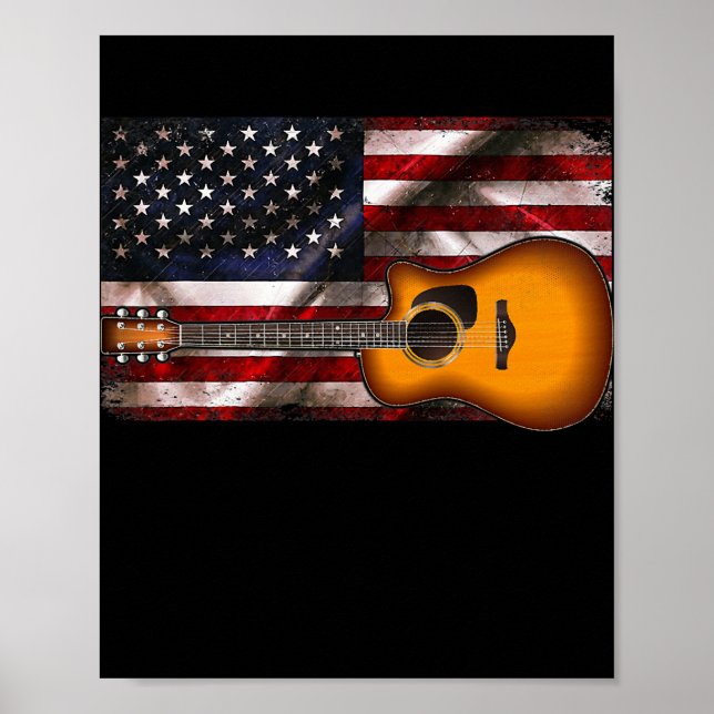 Guitar 4:e juli Gäller amerikanska Flagga USA Poster (Framsidan)