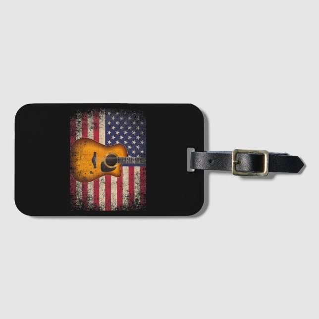 Guitar 4:e juli Gift American Flagga USA - Countr Bagagebricka (Framsida horisontal)