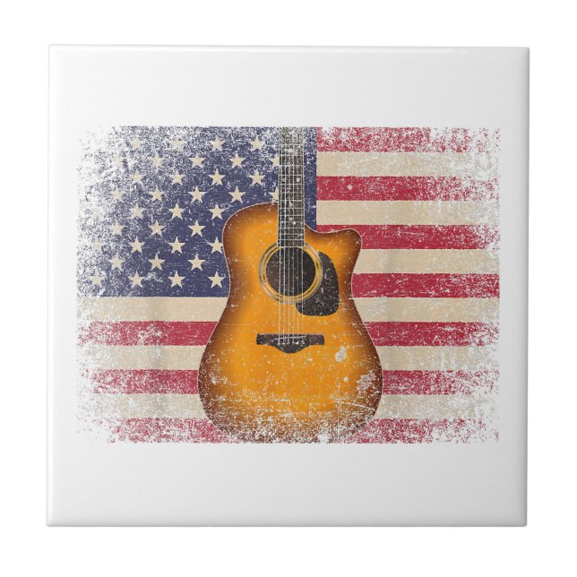 Guitar 4:e juli Gift American Flagga USA - Countr Kakelplatta (Framsidan)