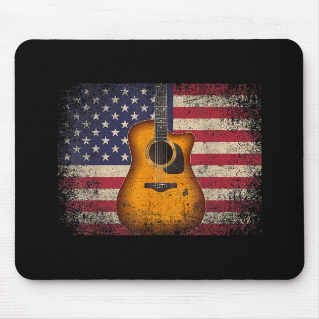 Guitar 4:e juli Gift American Flagga USA - Countr Musmatta (Framsidan)