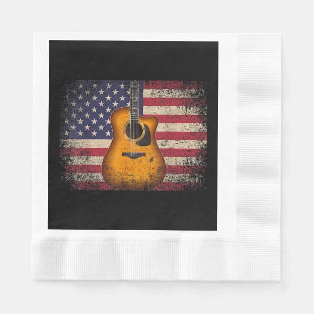 Guitar 4:e juli Gift American Flagga USA - Countr Pappersservett (Framsidan)