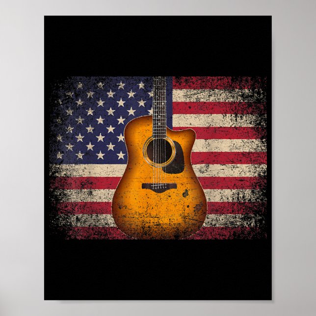 Guitar 4:e juli Gift American Flagga USA - Countr Poster (Framsidan)