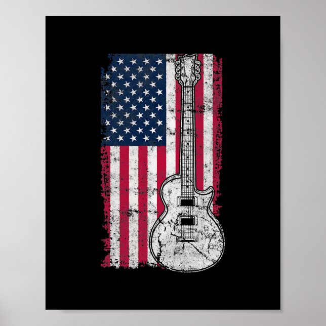 Guitar 4:e juli Guitar från amerikanska Flagga Poster (Framsidan)