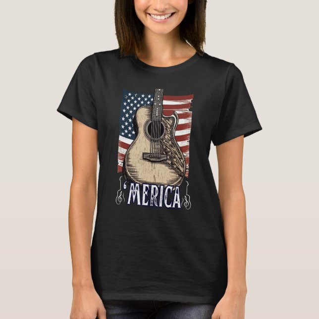 Guitar 4:e juli Merica American Flagga USA Count T Shirt (Framsida)