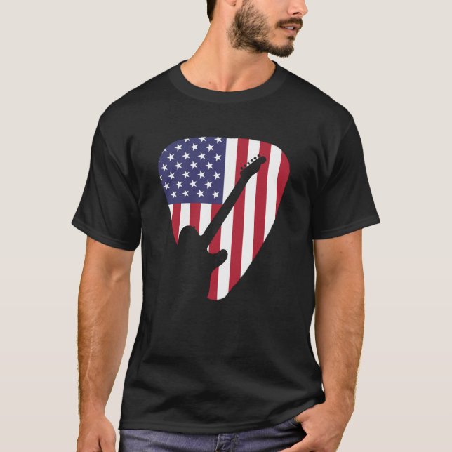Guitar Älskare| American Flagga Guitar T Shirt (Framsida)