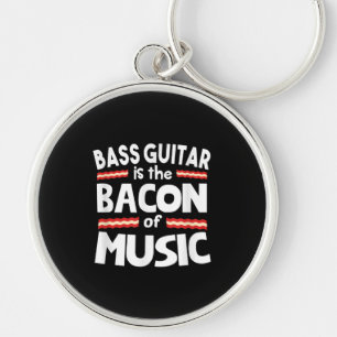 Guitar Älskare   Bass Guitar är bacon Music Funny Rund Silverfärgad Nyckelring