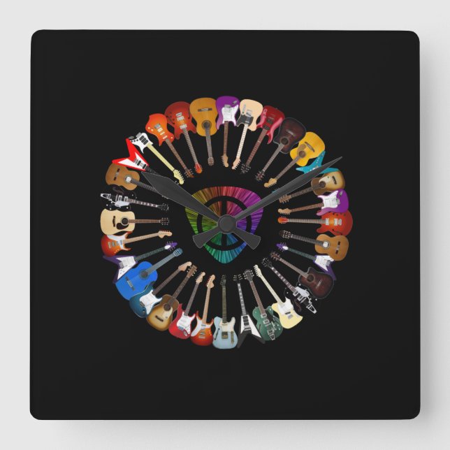 Guitar Älskare | Garnitarsort Fyrkantig Klocka (Framsida)