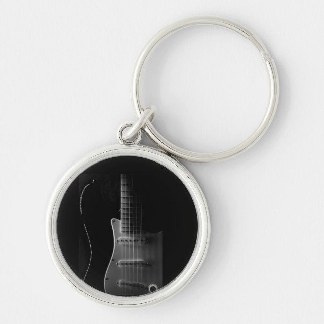 GUITAR ÄLSKARE KKEYCHAIN RUND SILVERFÄRGAD NYCKELRING (Framsidan)