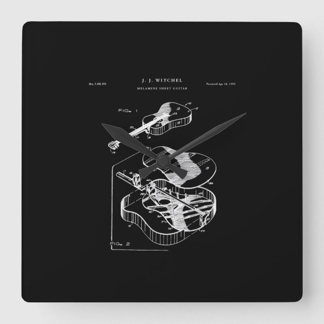 Guitar Älskare | Martin Guitar Patent Fyrkantig Klocka (Framsida)