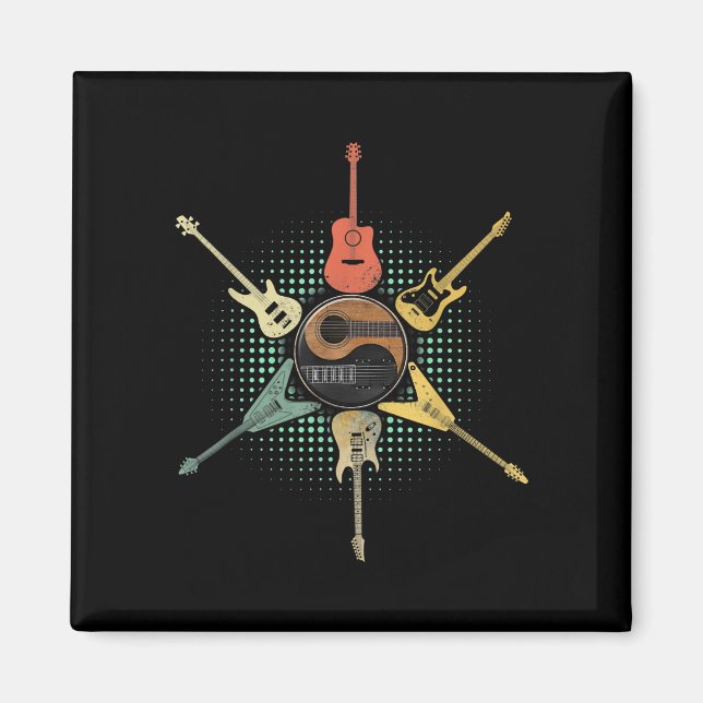 Guitar Älskare| Retro Stil | Gift för gitarist Magnet (Framsidan)