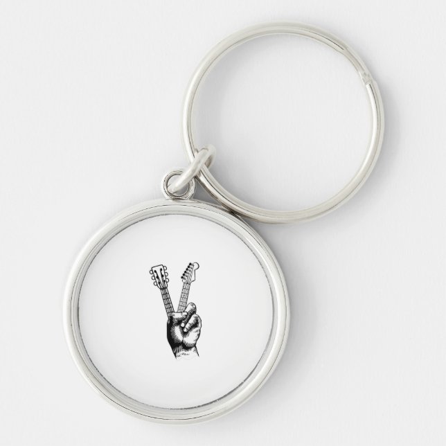Guitar Älskare | Säg hej Guitar Gift Rund Silverfärgad Nyckelring (Framsidan)