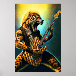 Guitar Beast - Rock and roll Tiger Poster Skriv ut