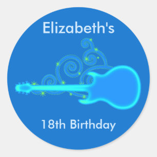 Guitar Birthday Stickers Runt Klistermärke