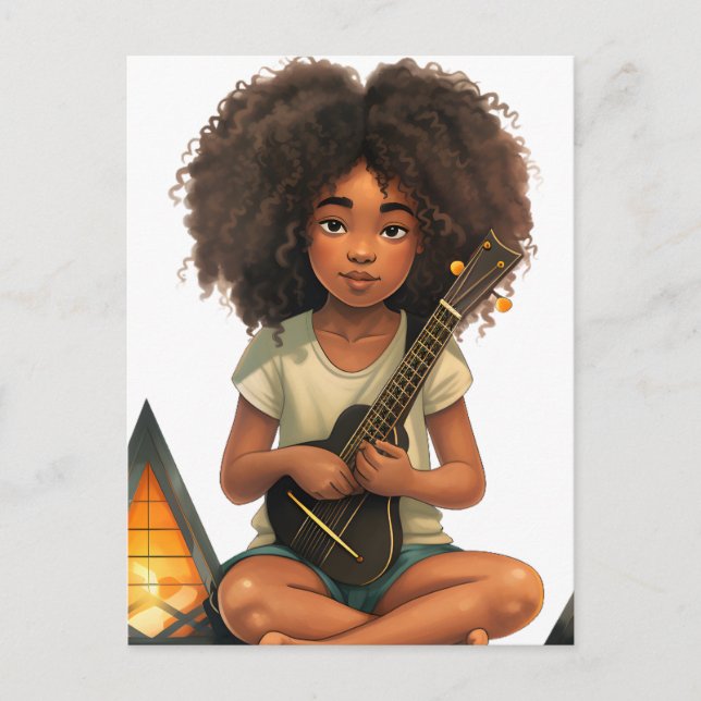 Guitar Black Girl Magmelanin brunhudsflickor Helg Vykort (Framsida)