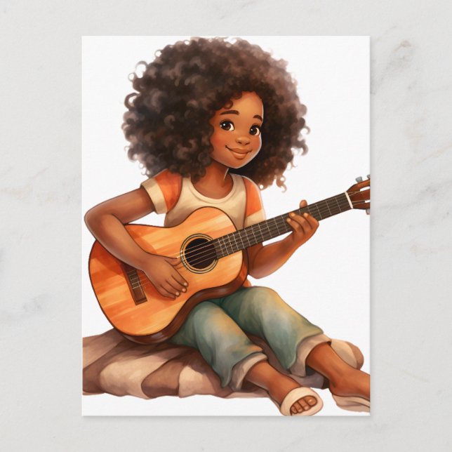 Guitar Black Girl Magmelanin brunhudsflickor Helg Vykort (Framsida)