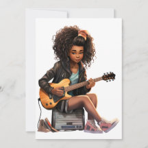 Guitar Black Girl Magmelanin brunhudsflickor