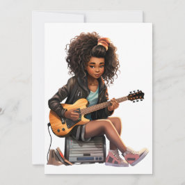 Guitar Black Girl Magmelanin brunhudsflickor Inbjudningar