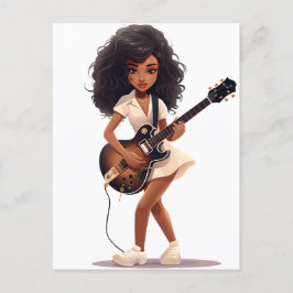 Guitar Black Girl Magmelanin brunhudsflickor Vykort
